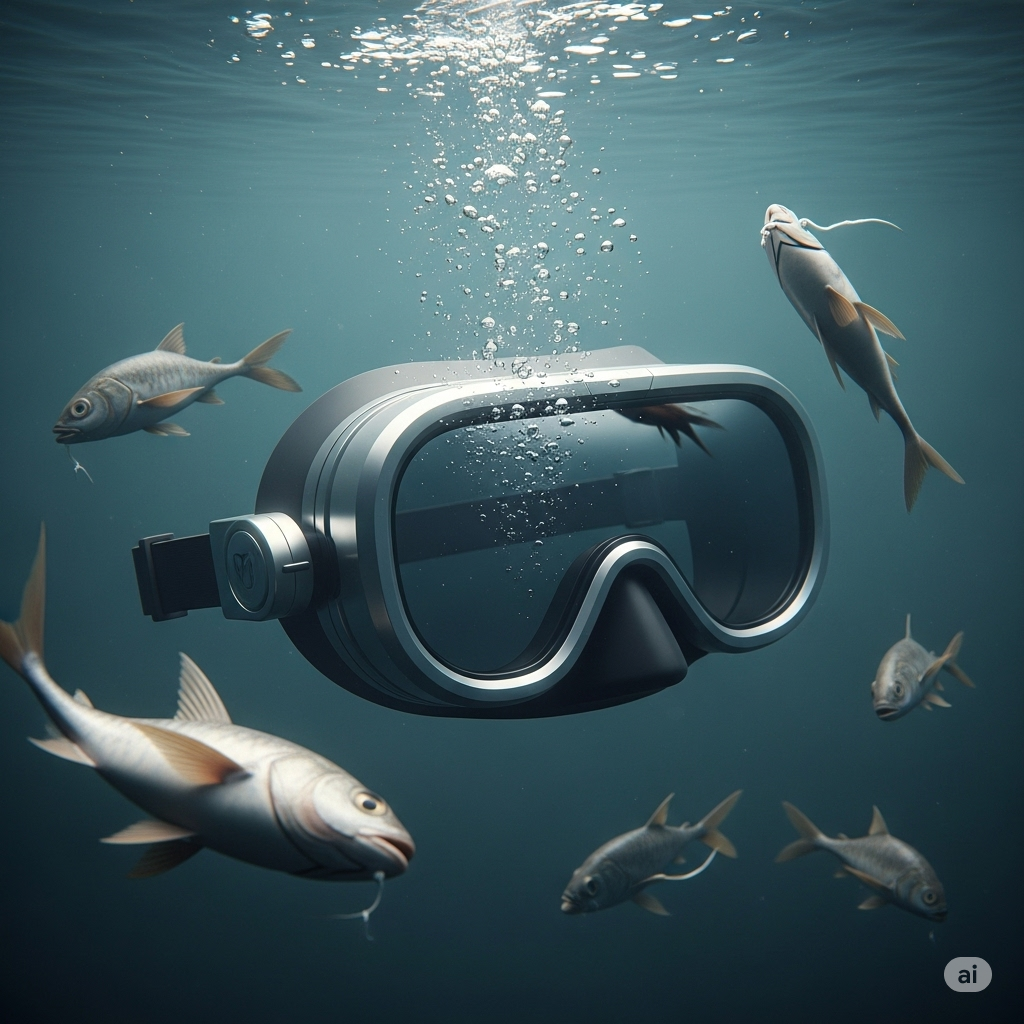 물안경이 물속에 들어가자 짜릿하게 물고기가 감전사 된다