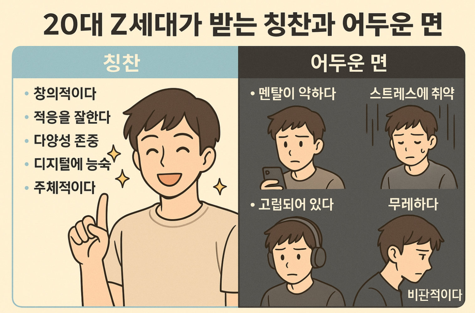 20대 Z세대가 받는 칭찬과 어두운면 5가지